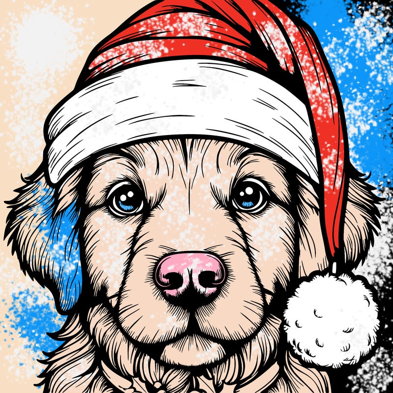 realistic dog with a christmas hat