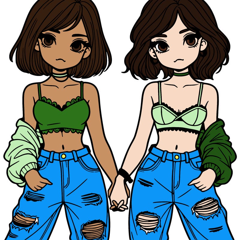 2 girls in crop tops and baggy jeans ripped