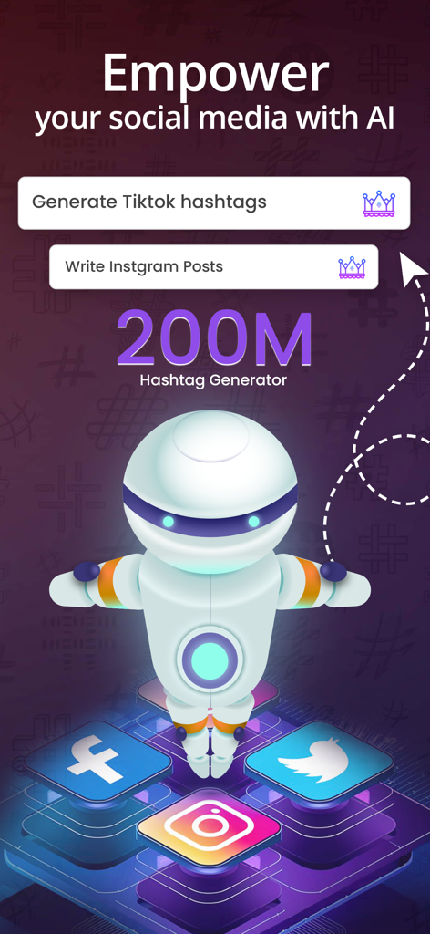 Hashtag Generator - Top Follow - Assistente robot IA per generare hashtag su Instagram e TikTok