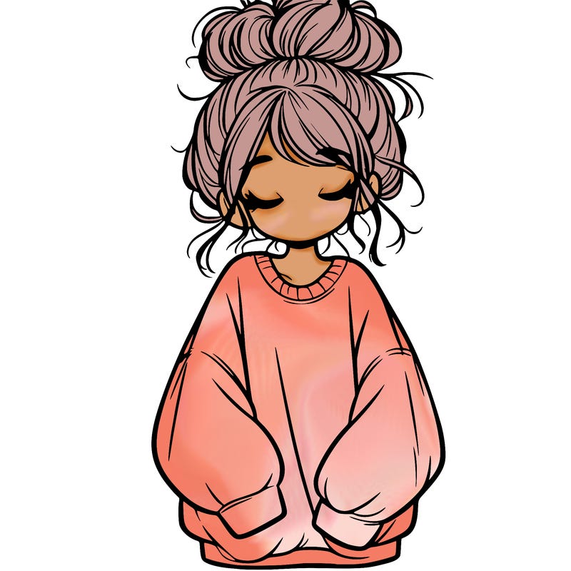 girl with baggy sweatshirt and messy bun