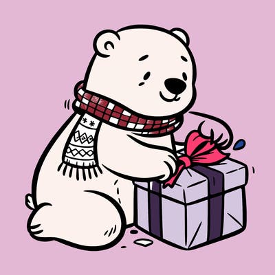 polar bear wrapping a present
