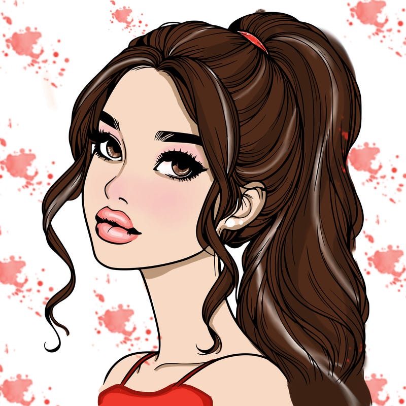 realistic girl with a ponytail on her hair and lips