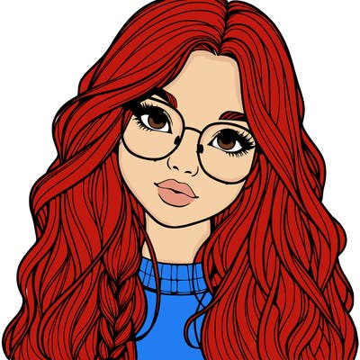 girl with long hair and freckles and glasses realistic