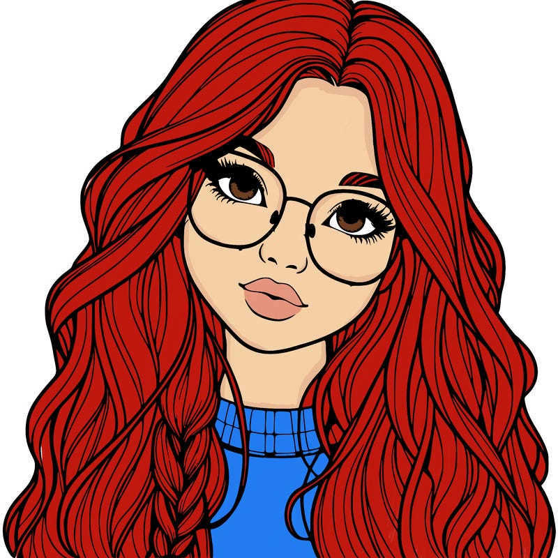 girl with long hair and freckles and glasses realistic