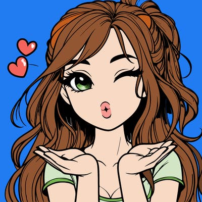 realistic girl winking and blowing a kiss while making heart hands