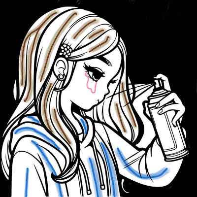 a realistic girl spray painting