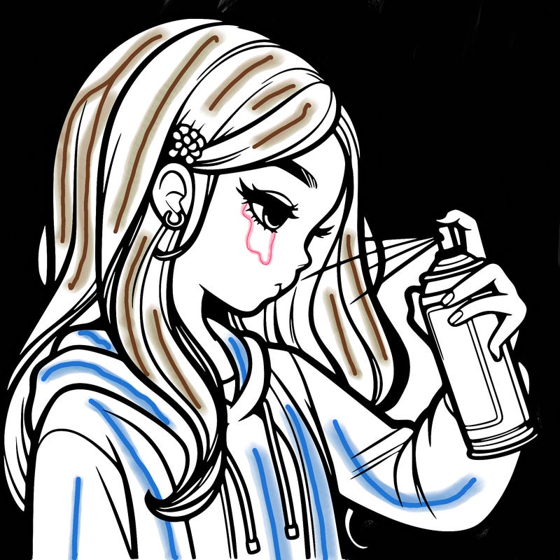 a realistic girl spray painting