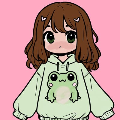 girl wearing frogging sweatshirt
