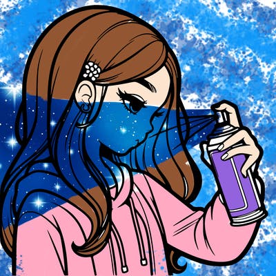 a realistic girl spray painting