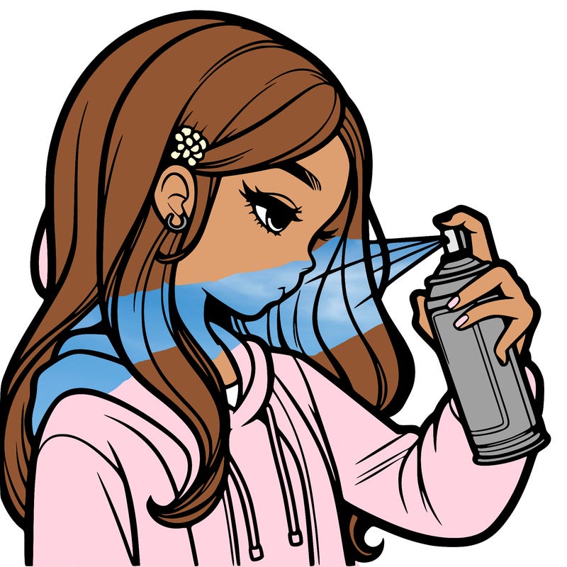 a realistic girl spray painting