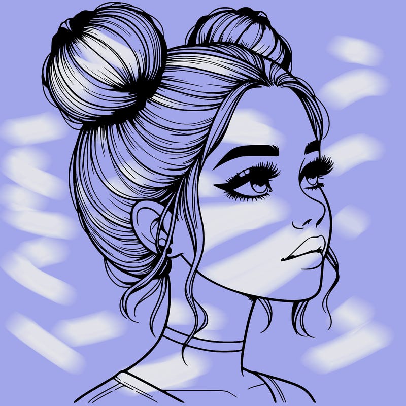 realistic girl with buns on the top of her head