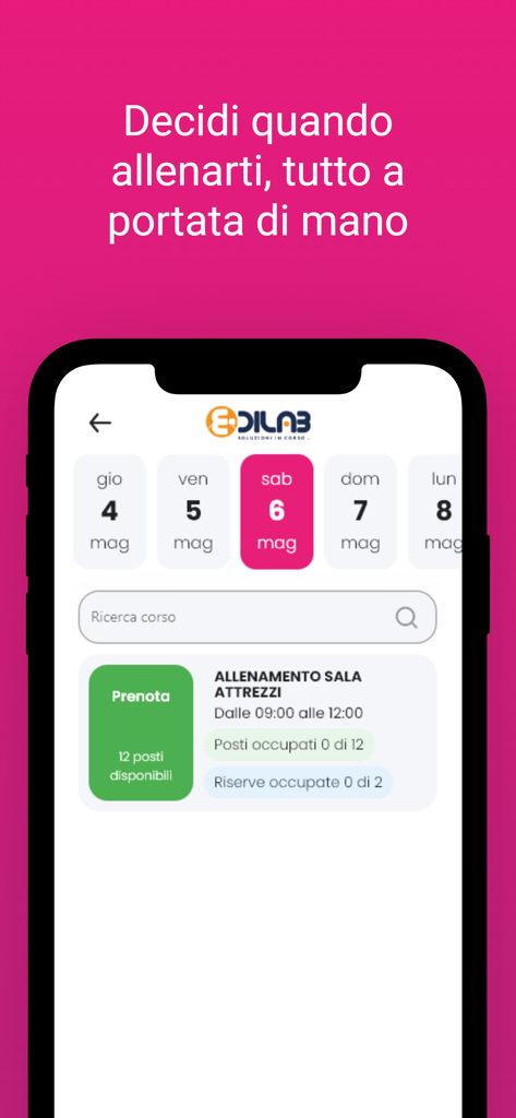 Sporty - Mobile Oberfläche der Sporty App, die einen Fitnessstudio-Kursbuchungsbildschirm mit Kalender und verfügbaren Trainingsplätzen anzeigt