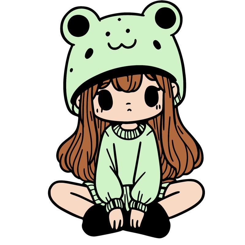 a girl wearing a frog hat and some frog socks