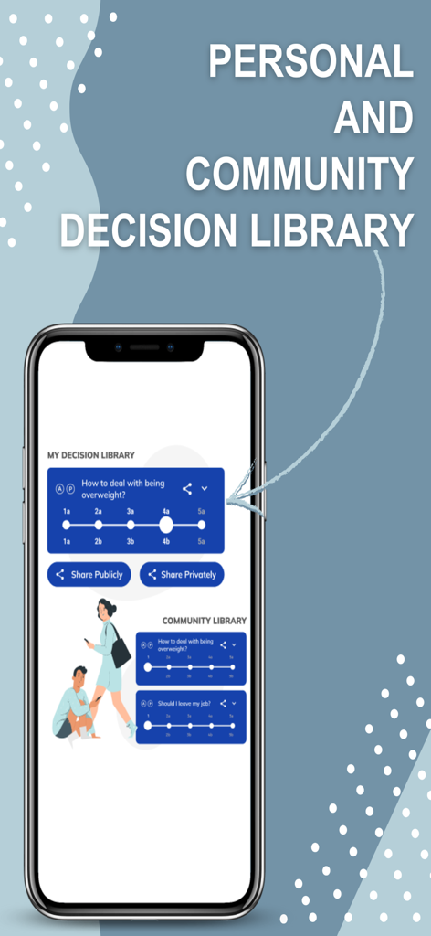 Harmony Decision Maker - The Harmony Decision Maker app interface showing a personal and community decision library.