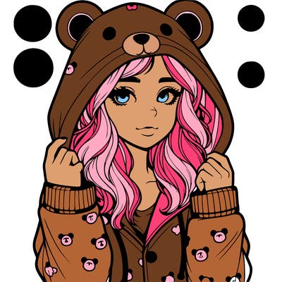 realistic girl in a animal pjs hoodie