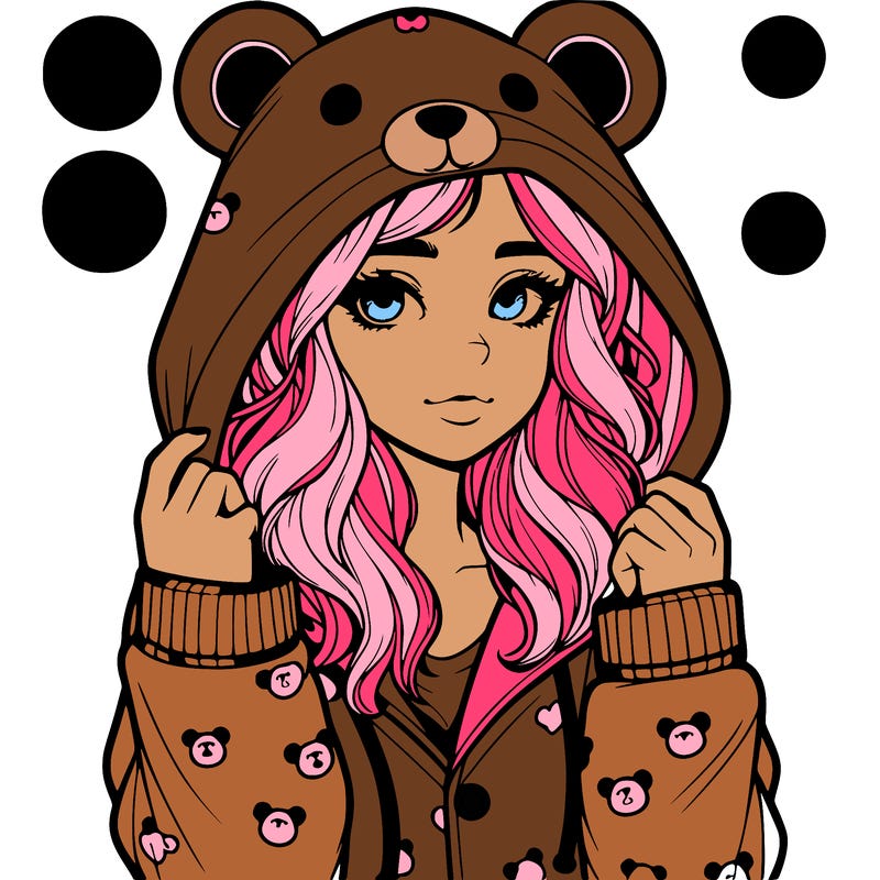 realistic girl in a animal pjs hoodie