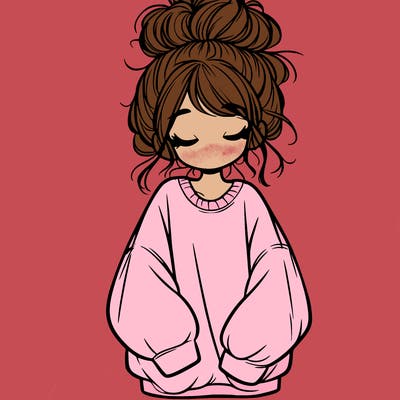 girl with baggy sweatshirt and messy bun