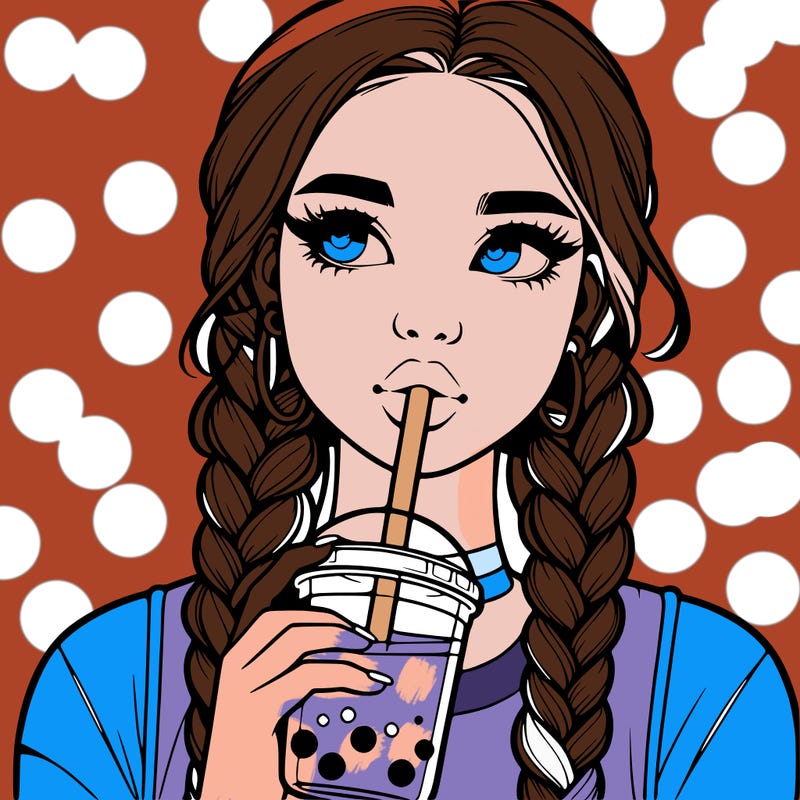 realistic girl with braided hair drinking boba