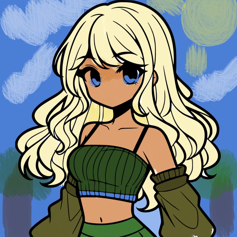 anime girl wavy hair w ity a crop top on