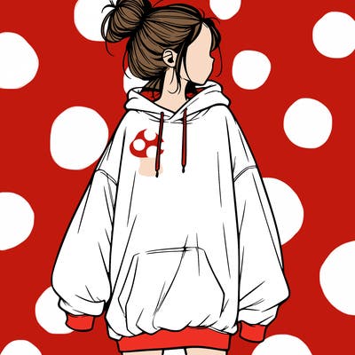 realistic girl with a oversized sweatshirt on and a bun