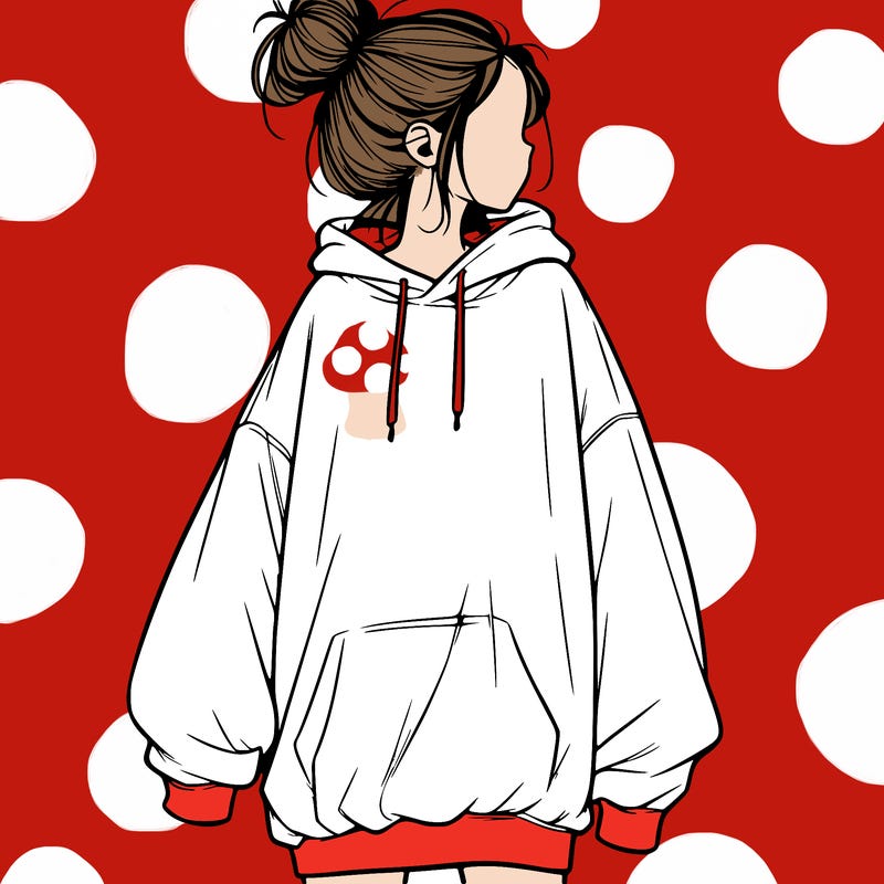 realistic girl with a oversized sweatshirt on and a bun