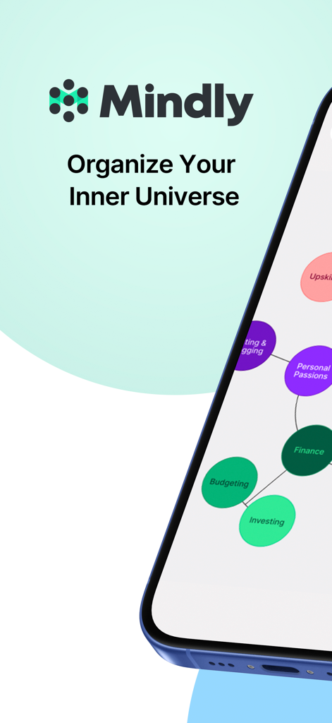 Mindly 2 app interface showing a visual mind map for organizing thoughts and projects