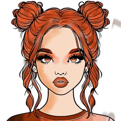 realistic girl with two buns in hair and lips