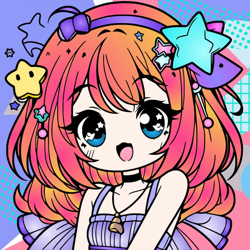 cute anime girl with star accessories