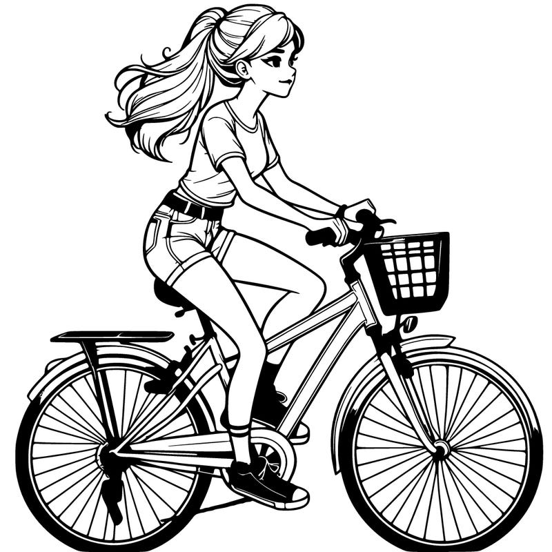 realistic girl in shorts and a shirt riding bike