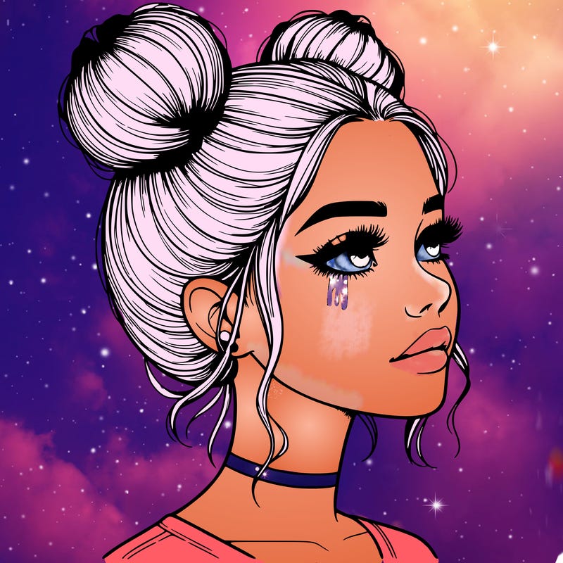 realistic girl with buns on the top of her head