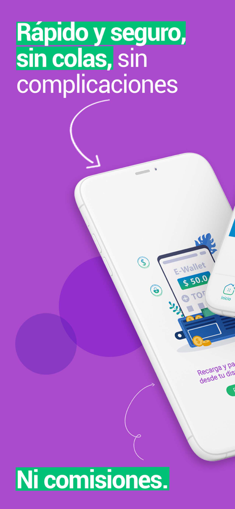 Payall - Captura de pantalla de la aplicación Payall que muestra una billetera electrónica y texto en español sobre pagos rápidos y seguros a Venezuela sin comisiones
