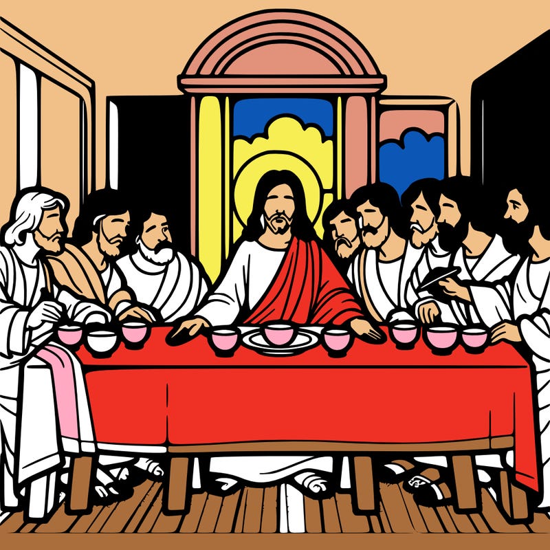 jesus shares the last supper with twelve apostles
