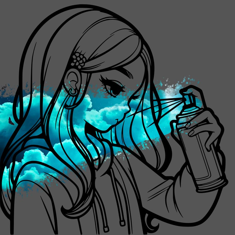 a realistic girl spray painting