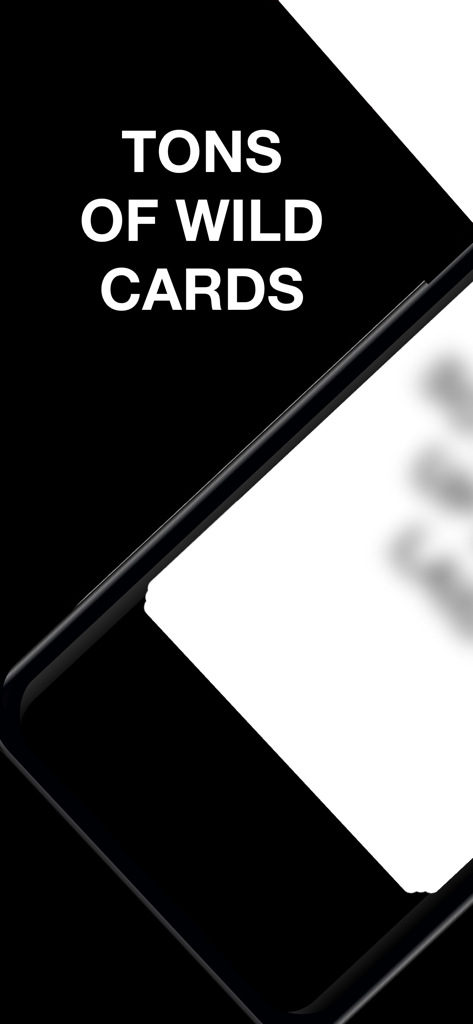 Captura de tela de Buzzed Party Games mostrando o texto Tons of Wild Cards em um fundo preto