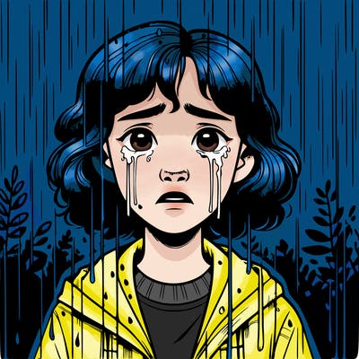 realistic girl in the rain crying