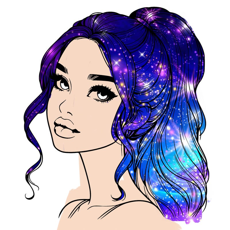 realistic girl with a ponytail on her hair and lips