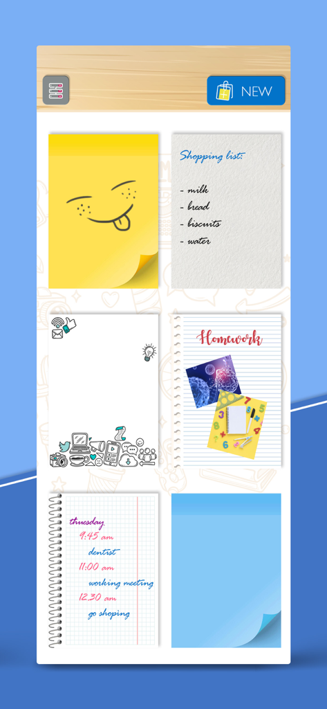 Dashboard dell'app con note adesive digitali e liste scritte a mano