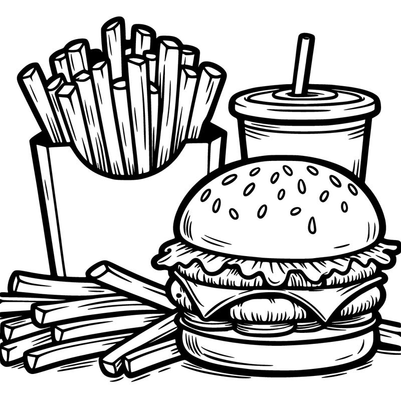 fries and hamburger
