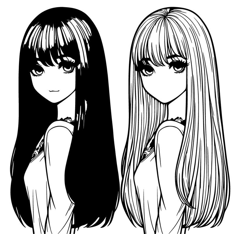 realistic girl with bangs and long straight hair