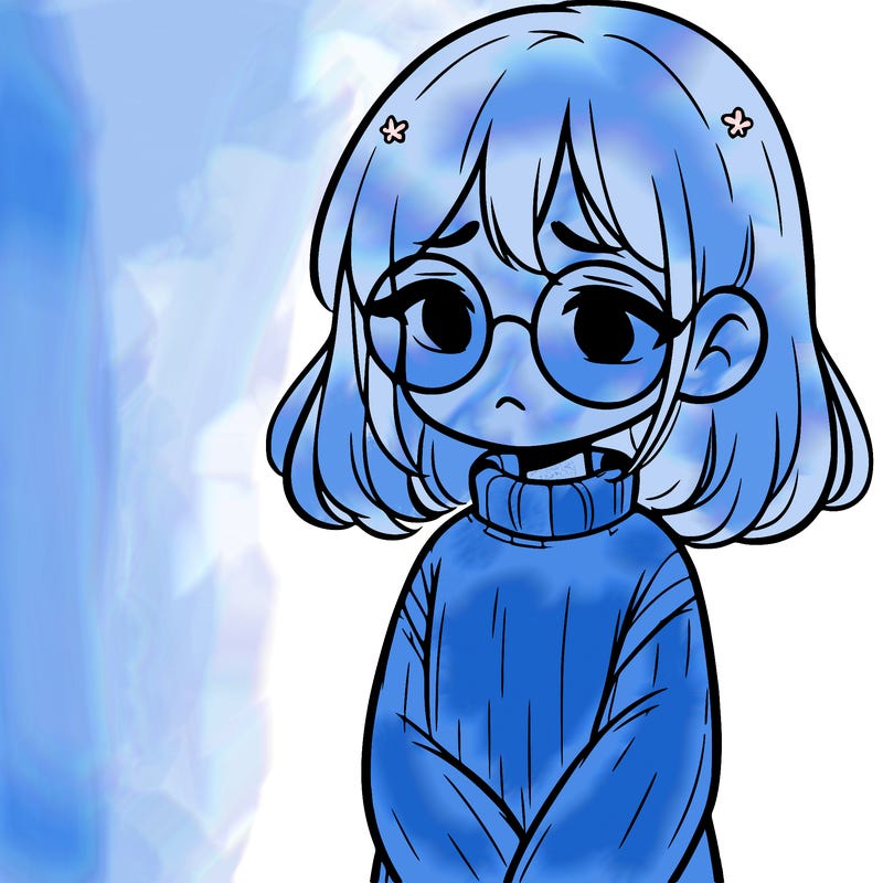 sad girl with glasses in a sweater