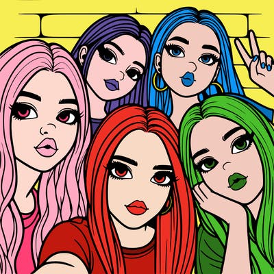 group of teen girls friends y2k up close in a selfie