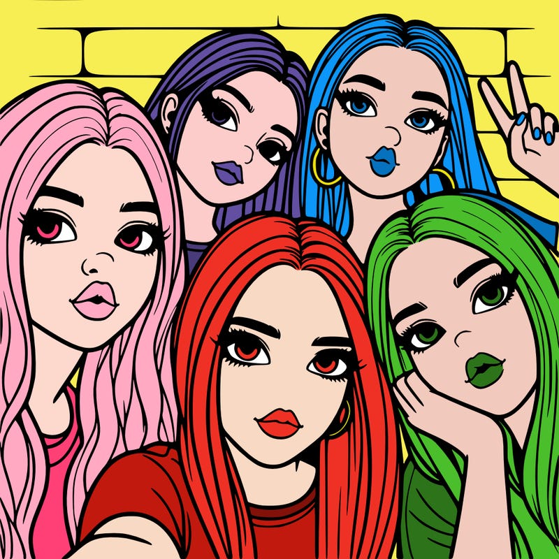 group of teen girls friends y2k up close in a selfie