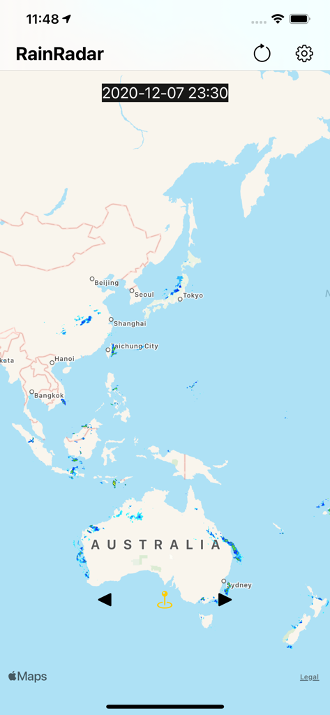 World Rain Radar - Interactive rain radar map showing precipitation data for Australia and East Asia