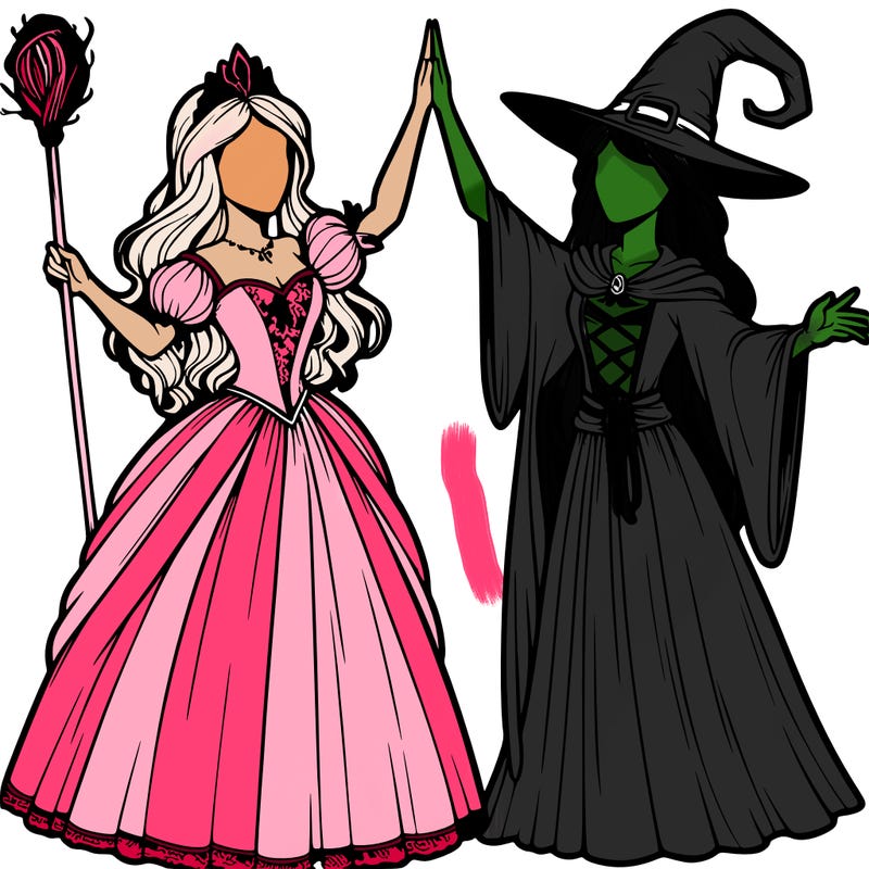 detailed realistic split of a princess and a witch
