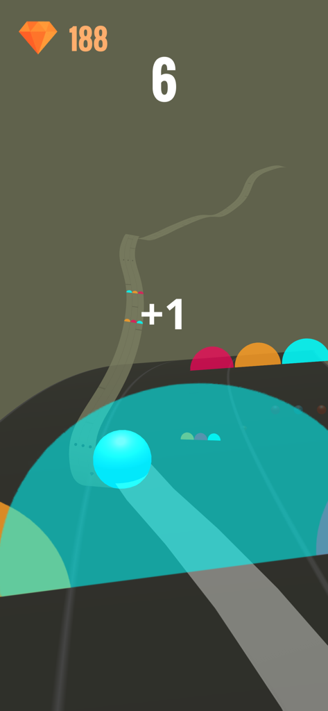 Color Ball Rush! - Jogabilidade de Color Ball Rush mostrando uma bola azul se movendo em uma pista com pontuações e diamantes
