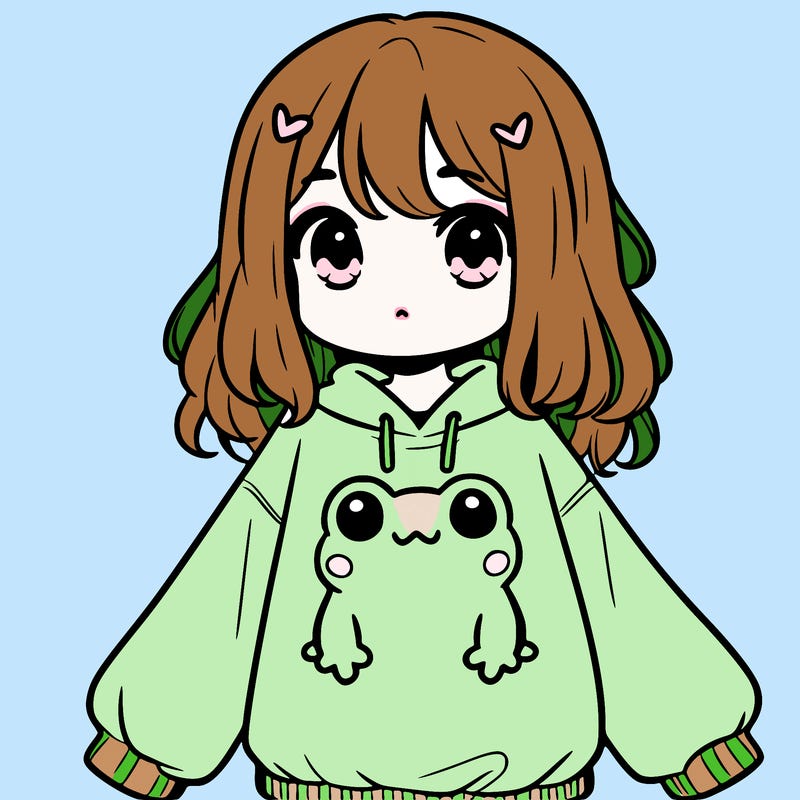girl wearing frogging sweatshirt