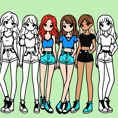 a group of girls wearing crop tops and shorts