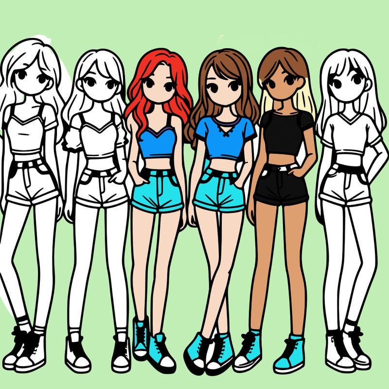 a group of girls wearing crop tops and shorts