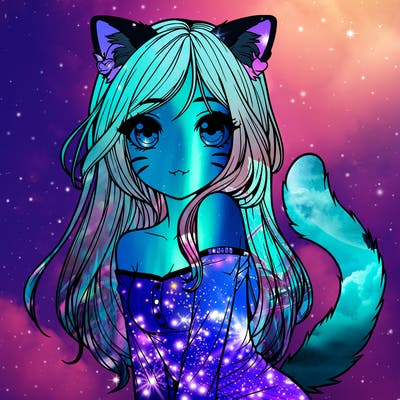 realistic girl with cat ears and tail