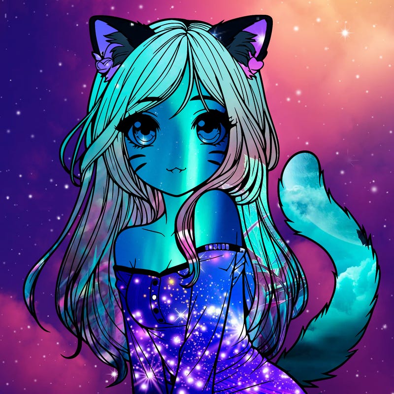 realistic girl with cat ears and tail